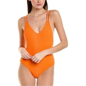 SOLID & STRIPED-Orange Textured Swimsuit